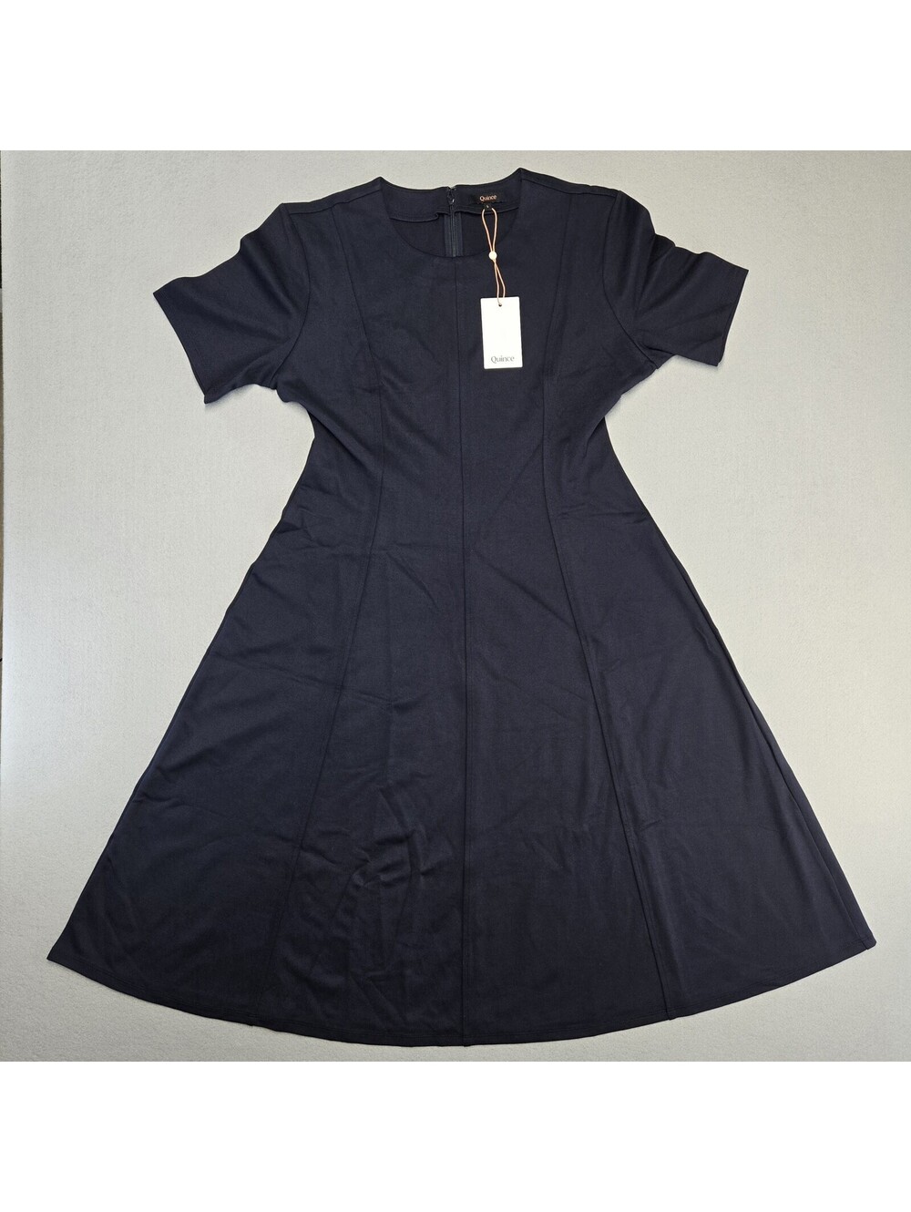 Quince Ultra-Stretch Ponte Midi Dress Womens L Navy Ponte Knit Short Sleeve NWT